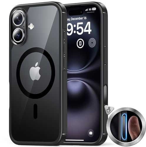 TAURI Funda para iPhone 16 con Botón de Captura de Control de Cámara, Compatible con MagSafe [No-Amarillenta], Protección de Grado Militar, Funda Magnética Delgada para iPhone 16 6.1, Negro
