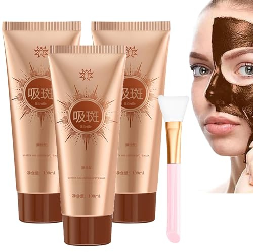 Herbal Spots Peel-Off Facial Mask,Masque Collagene Visage Korean, Online Peel off Mask with Ginseng and Caffeine for Dark Spots, Spot Peel off Face Mask with Brush, Onlimerr Facial Mask (3PC)