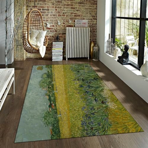 FEIPUHOME Art Impressionismus Ästhetischer Bereich Teppich Feld mit Blumen in der Nähe von Arles Berühmte Gemälde Drucke Teppich für Schlafzimmer Küche Weich niedrigflorig 120x150cm