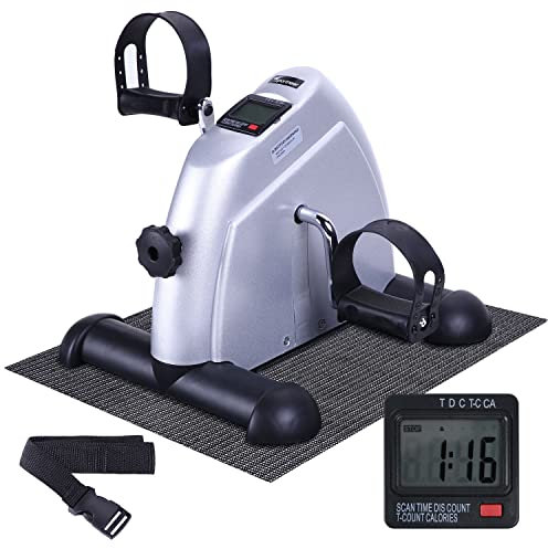 Sportneer Pedaltrainer für Senioren,Mini Heimtrainer mit LCD-Display, Fitnessgeräte für Zuhause – Tischfahrrad, Ergometer Senioren, Arm- und Beintrainer für Senioren mit Anti-Rutsch-Matte (Silber)