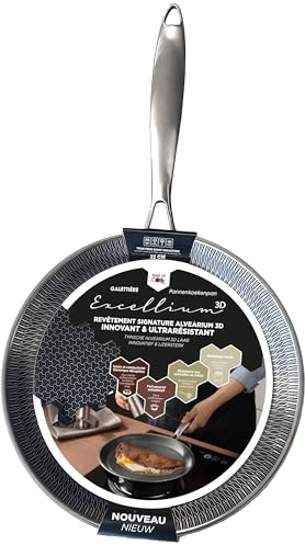 EXCELLIUM 3D - Poêle Anti-adhésive Professionnelle - Tous feux dont induction - Compatible Four - Résistante & Polyvalente - Nid d'Abeille anti-rayures - Manche ergonomique anti-chaleur - 32cm