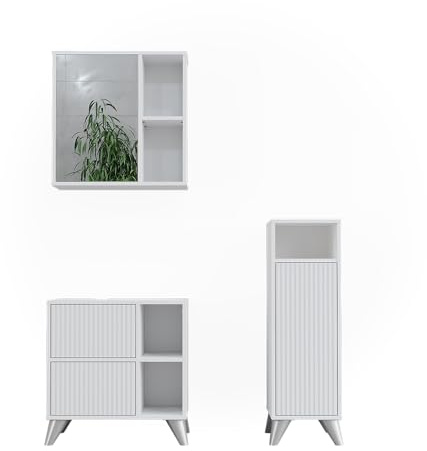 Vicco Badmöbel-Set Leano, Weiß, 60 cm | besteht aus Waschbeckenunterschrank, Spiegelschrank und Midischrank