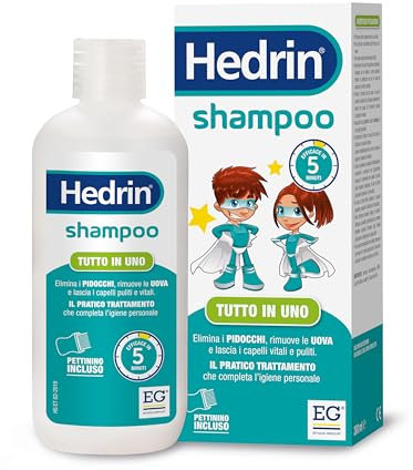 EG Hedrin Shampoo Antipidocchi | Elimina Pidocchi e Lendini in 5 Minuti | Pettinino Incluso | 200 ML