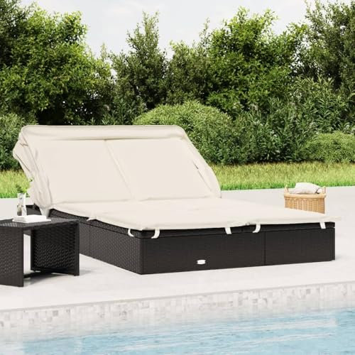 Xichuzi 2-Personen-Sonnenliege mit Dach Schwarz 213x118x97 Poly Rattan, Gartenliege, Liegestuhl, Sonnenstuhl, Sonneninsel Outdoor, Liegen, Gartenmöbel, Bäderliege, Relaxliege - 319650