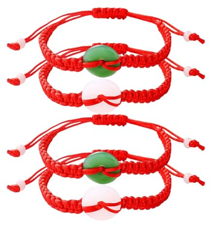 Vroxdrez Bracciale Kabbalah Rosso 4 Pezzi, Filo del Destino Regolabile per Coppia, Braccialetto Spirituale Tibetano Cabala per Uomo e Donna, Portafortuna e Protezione. (A) (B)