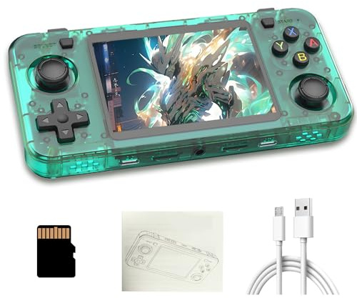R36H Retro Spielekonsole, Tragbare Handheld Spielekonsole mit Integrierten 15000+ Retro Spielen, 23 Emulatoren, Open Source Linux System, 3,5 Zoll IPS Bildschirm, Auflösung 640 x 480 (64G, Grün)