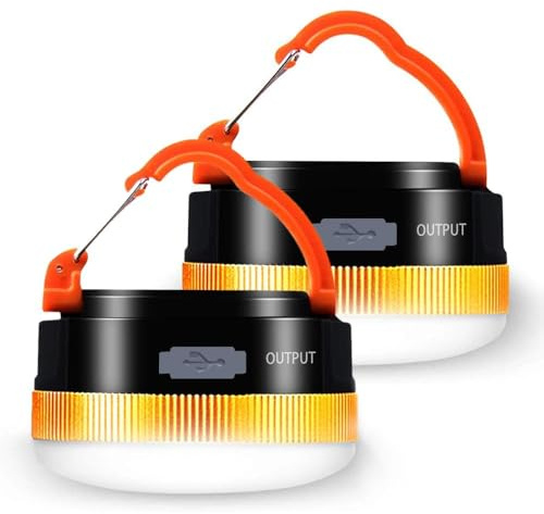 Karrong Lot de 2 lampes de camping LED rechargeables par USB - Mini lanterne de camping magnétique - 4 modes - Lumière rouge SOS - Étanche - Portable - Lampe de camping pour extérieur, randonnée