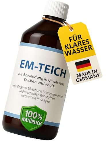 EM Süd Bio-Teichpflege, 1 L Teichklärer mit effektiven Mikroorganismen, Algenmittel auf biologischer Basis für kristallklares Wasser, gegen Schwebealgen und trübes Wasser