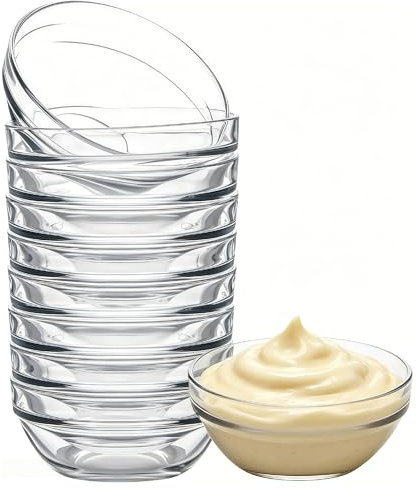 MEETOZ Mini Glass Bowls,10 Pcs 75ml Small Dip Clear Dish Bowl,3in Sauce Dish,for Ice Cream, Jam, Snack, Spices, Creams, Soy, Relish Sauce - Dishwasher Safe