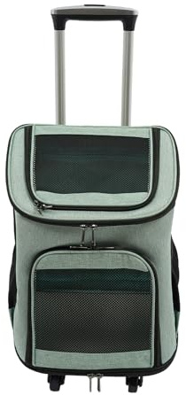 Hundetrolley mit Rollen bis 9kg, Faltbare Transportbox für Katzen & Kleine Hunde, Hundewagen, Katzenrucksack, Atmungsaktive Haustiertasche mit Fenster für Auto, Flugzeug & Reisen (Grün)