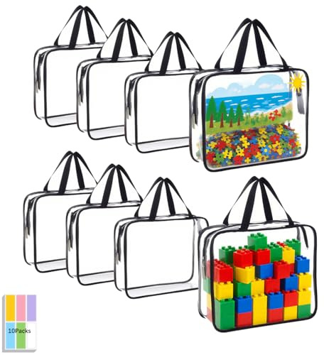 8 Packs Clear Toy Storage Bags - Zippered Toy Storage with Labels, Waterproof Bags for Board Games, Blocks & Books - Reusable Black Organizers for Small Toy Storage
