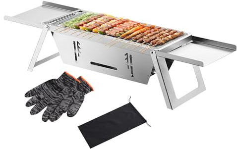 Barbacoa De Carbón Portátil | Barbacoa Plegable - Parrilla De Acero Inoxidable Para Cocinar En Interiores Exteriores Mesa Balcón Picnic Acampada Playa Autocaravana Viajes
