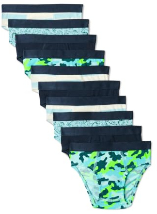 Amazon Essentials Ropa interior de punto de algodón Niños, Paquete de 10, Camuflaje, Dinosaurio, Rayas, 3 años