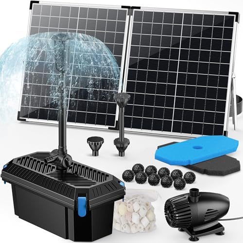 POPOSOAP 55W Solar Pond Filter Stable Water Flow Pond Water Purification | 2000 L/h Solar Fountain Pump with Filter Box Kit, Adjustable Flow for Koi Ponds, Water Garden