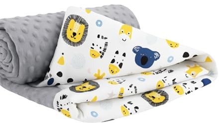 Ahoiikids Kuschelige Babydecke 75x100cm – Weiche Baumwoll-Decke für Neugeborene & Kleinkinder, ideal fürs Kinderbett & den Kinderwagen (Löwe mit Grau Minky)
