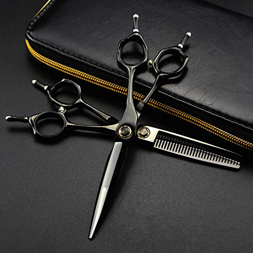 YZCIS Cesoie Professionali per Tagliare i Capelli, Forbici per Capelli Professionali da 6 Pollici 440c Nere Forbici per Capelli da Barbiere per diradare i Capelli Forbici da Parrucchiere (Set)