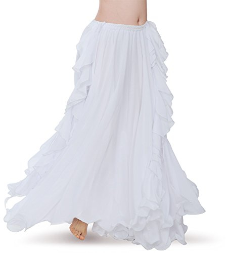 ROYAL SMEELA Damen Chiffon-fee-Bauchtanz-Rock für Bauchtanz-kostüm Zwei Seiten Split tribal Maxi röcke Voile einheitsgröße weiß