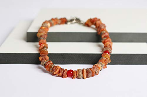 Bernsteinkette für Hunde aus Roh Baltischer Bernstein mit Rote Jade Beads verziert | Zeckenhalsband | Bernstein Gegen Zecken | Zecken und Flohschutz Halsband (45-50 cm)