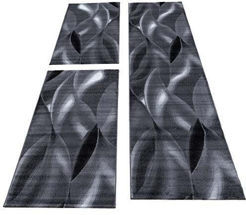 SIMPEX Bettvorleger Schlafzimmer Teppich Bettumrandung 3 Teiliger Set Läufer Flur Küchenteppich Bettläufer Modernes Design Kurzflor Soft & Extra Weich Farbe: Schwarz