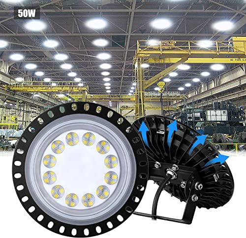 Sararoom 50W UFO LED High Bay Lumière, 5000LM 6500K Led Industriel Lumière Super Lumineux, Projecteur LED Exterieur Ultra Mince IP65 Étanche pour Garage Usine Atelier Gymnase