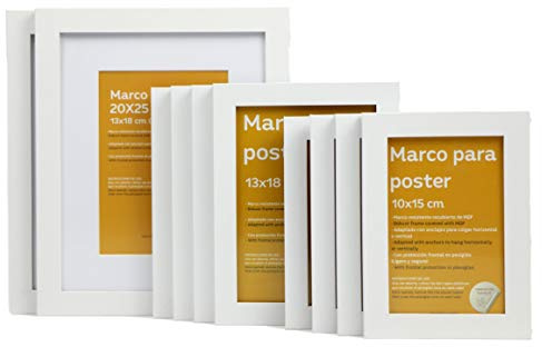 Nacnic - Pack 10 Marcos | Madera MDF Blanco y Vidrio Acrílico | Protección y Expositor de Fotografías, Láminas, Pósters y Decoración de Interior | 2 Ud (20x25 cm) - 4 Ud (13x18 cm) - 4 Ud (10x15 cm)