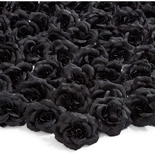 Bright Creations Black Artificial Roses Bulk - 3-Inch Stemless Foam Roses 50 Pack for Crafts & Home Decor
