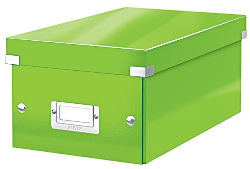 Leitz Click & Store kleine längliche Aufbewahrungsbox, DVD Aufbewahrung, Ideal als Geschenkbox mit Deckel, Stapelbox aus hochwertiger Hartpappe mit laminierter Oberfläche, Grün, 60420054