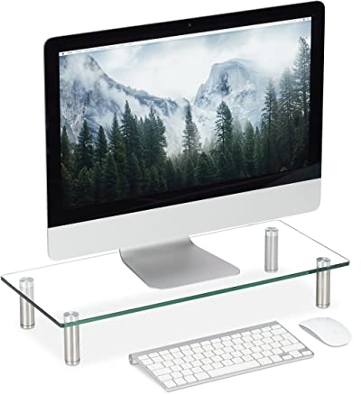 Relaxdays Supporto Monitor, Alzatina per TV, Standing Computer Desk, Rialzo Scrivania, Regolabile, 56x24 cm, trasparente