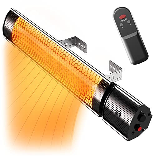 Pro Breeze Halogen Infrared Patio Heater - Wall Mounted Electric Heater With Remote Control for Garden/Outdoor - 2 Heat Settings (1KW &/2KW) - Fixtures & Fittings included