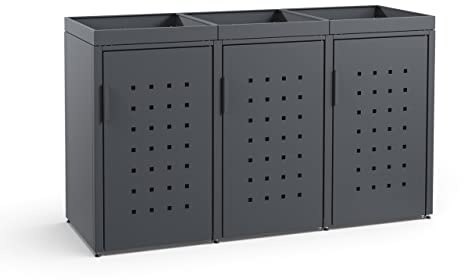MEISTERBOX – 3er Mülltonnenbox Mülltonnenverkleidung mit Pflanzdach - 240L - Korpus, Dach & Pfosten Anthrazit
