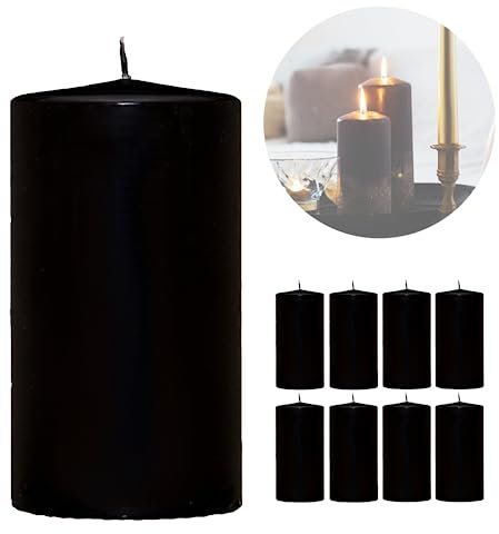 Candelo 8er Set Premium Kerzen Weihnachten Ambiente Stumpenkerzen - Schwarz - 5,8cm x 12cm - Weihnachtskerzen für Adventskranz - Kerze Weihnachtsdeko