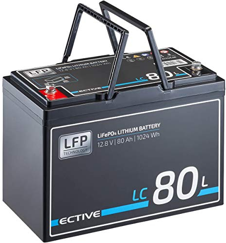 ECTIVE LiFePO4 Batterie LC80L - 12V, 80Ah, 1024Wh, mit BMS - Lithium-Eisenphosphat Versorgungsbatterie, Bootsbatterie, Solarbatterie, Aufbaubaterie für Wohnwagen, Wohnmobil, Camper