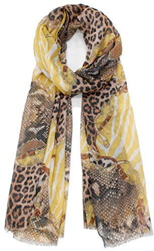 Van Der Rich ® - Sidenhalsduk – sidenhalsduk för alla årstider – damer, 1 leopard senap, En Storlek