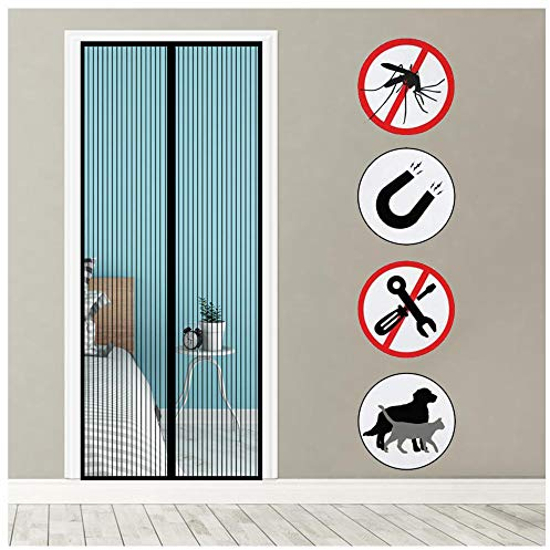Magnet Fliegengitter Tür, 80x210cm, Schwarz, Magnetische Fliegengittertür, Insektenschutz Vorhang für Wohnzimmer Balkontür, Dichtung automatisch, frische Luft hereinlassen