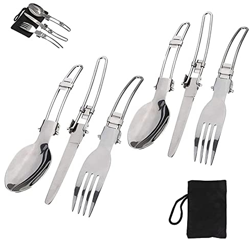 2 set Kit Couvert Camping Pliable, 304 Vaisselle pliante, Vaisselle Pliable Et Ultra-Légère Trois En Un, Comprend Un Sac En Nylon Noir, Très Adapté Pour Les Voyages De Pique-Nique En Plein Air