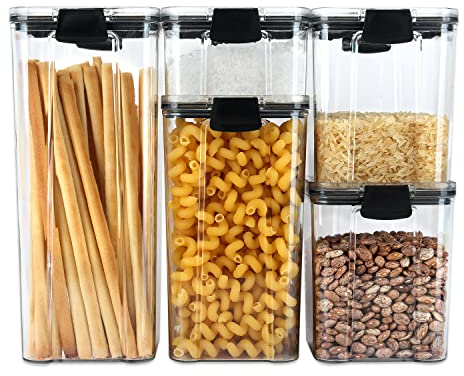 Schramm® 5 boîtes à provisions sans BPA Set 5 tailles en 3 couleurs au choix Boîtes à épices en plastique étanches à l'air, Couleur:noir