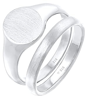 Kuzzoi Herrenringe Siegelring (12 mm) und Bandring (3 mm) 925 Silber | 2 Massive Silberringe für Männer Ring Set Herren Ringgröße 54 66
