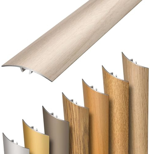 Dalsys Übergangsprofil selbstklebend, zum Stecken und verbinden 93cm x 37mm aus Aluminium, Boden Übergangsleiste Höhenausgleich in Land-Eiche | Zum Einstecken oder Kleben, Höhenausgleichsprofil für Laminat und Vinyl, Bodenübergangsleiste