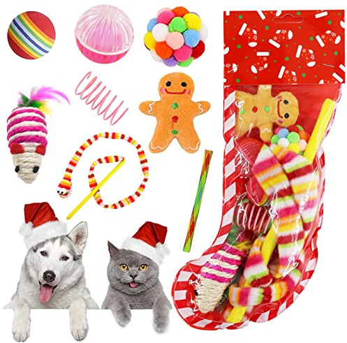 10 Stück Weihnachten Katze Spielzeug Set, Spielzeug Interaktive Katze | Ball Spielzeug Mäuse Spielzeug Katze Teaser Zauberstab