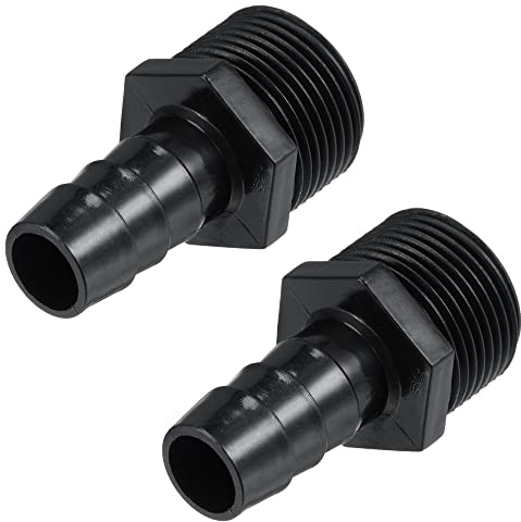 MECCANIXITY Plastic Pipe Fitting 1/2 Barb OD 3/4NPT Male Thread Straight Tube Hose Adapter Hex Connector, Black Pack of 2