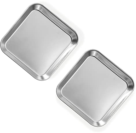 Yitexin - Juego de 2 platos planos de acero inoxidable grueso para alimentos, bandejas pequeñas para servir aperitivos, galletas, carne, postre, ensalada, dental (plateado)