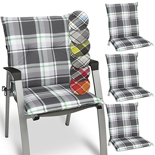 Beautissu 4er Set Niedriglehner Auflagen für Gartenstühle mit UV-Lichtecht | 100x50cm Mintgrün Kariert bequeme Gartenstuhl Stuhlkissen Polsterauflagen Polster Gartenpolster Stuhlauflage Garten Sunny MK