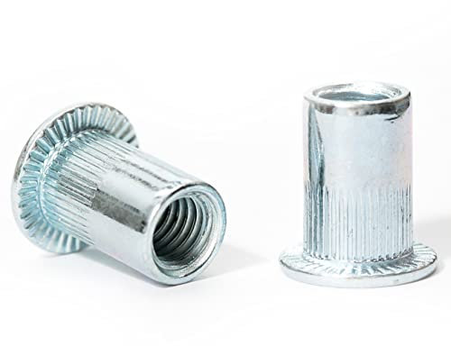M8 x 20mm Flat Head Open End Blind Rivet Nuts Cylindrical Grooved Shank Metric AN 315 Zinc Plated Steel Threaded Insert Nutsert Rivnuts (Pack of 20) G06C/1