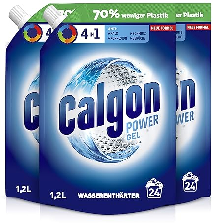 Calgon 4-in-1 Power Gel – Waschmachinen-Entkalker gegen Geruch, Schmutz und Korrosion – Schützender Wasserenthärter für die Waschmaschine – 3 x 1,2 l