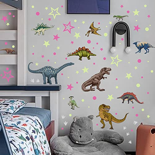 WandSticker4U®- 377 tlg. Wandsticker DINO Leuchtend I Wandtattoo Dinosaurier Kinder Dino Leuchtsticker Kinderzimmer Sterne I Wandtattoo Junge Leuchtende Dinosaurier Leuchtsterne