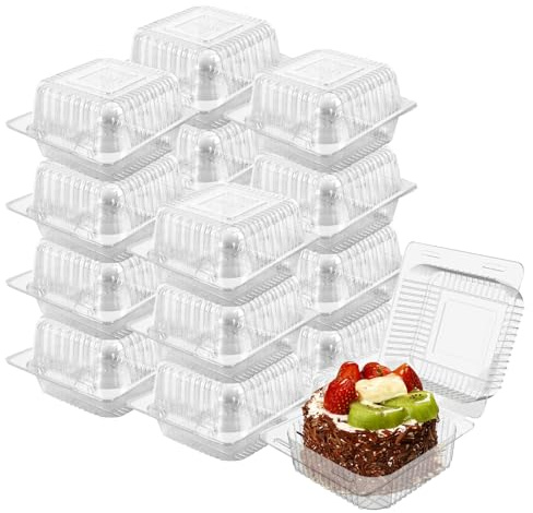 AHKUNMT Cake Slice Containers,100PC Square Plastic Hinged Food Container Individual Clamshell Food Containers Disposable Plastic To Go Containers Takeout Tray for Salads