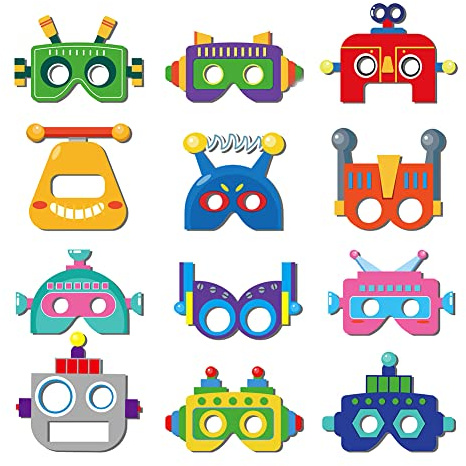 JAHEMU Roboter Maske Papier Masken Kindermasken Roboter Party Masken Halloween Maske Weihnachten Geburtstag Karneval Geschenke für Kinder 12 Stück
