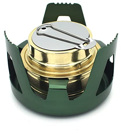 ANZAGA Spiritusbrenner aus Messing, Mini-Alkoholkocher mit Aluminiumständer,Grün