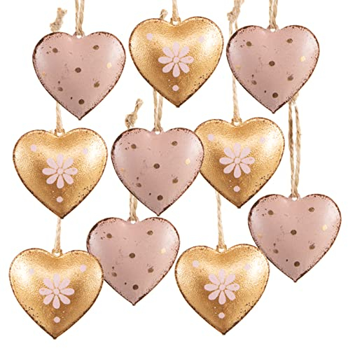 Logbuch-Verlag 10 goldene rosa Herzen mit Schnur zum Aufhängen Ostern Anhänger Muttertag Metallherzen 4 cm rosa