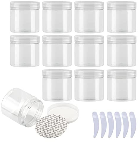 LusDoly 12 pièces 200ml Transparent Pots en Plastique avec couvercle Transparent Cosmétiques Vide en Voyage récipient Lotion Crème cosmétique onguents Pots